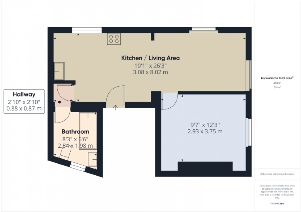 Floorplan for Flat 3 17 St. Georges Place, Cheltenham, Gloucestershire, GL50 3LA, UK