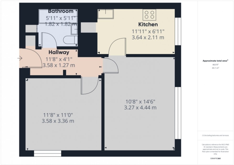 Floorplan for Flat 43 Champney, St. Cecilia Close, Kidderminster, Worcestershire, DY10 1LW, UK