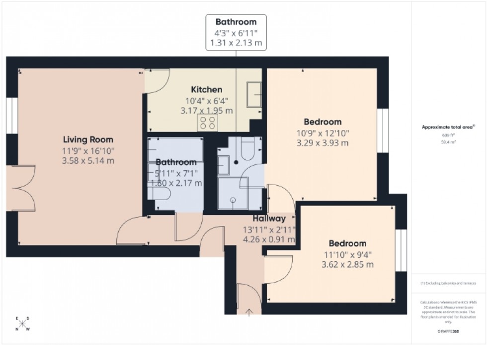 Floorplan for Flat 3 8 Great Western Road, Gloucester, Gloucestershire, GL1 3PP, UK