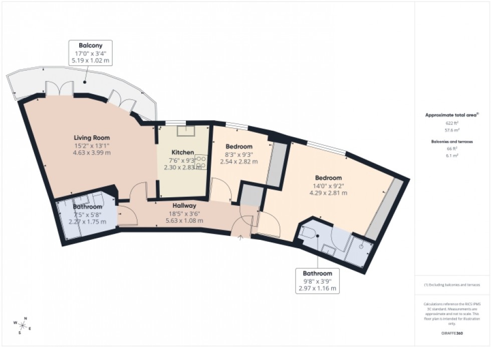 Floorplan for Flat 46 Regency Court, 59 Brookbank Close, Cheltenham, Gloucestershire, GL50 3NS, UK
